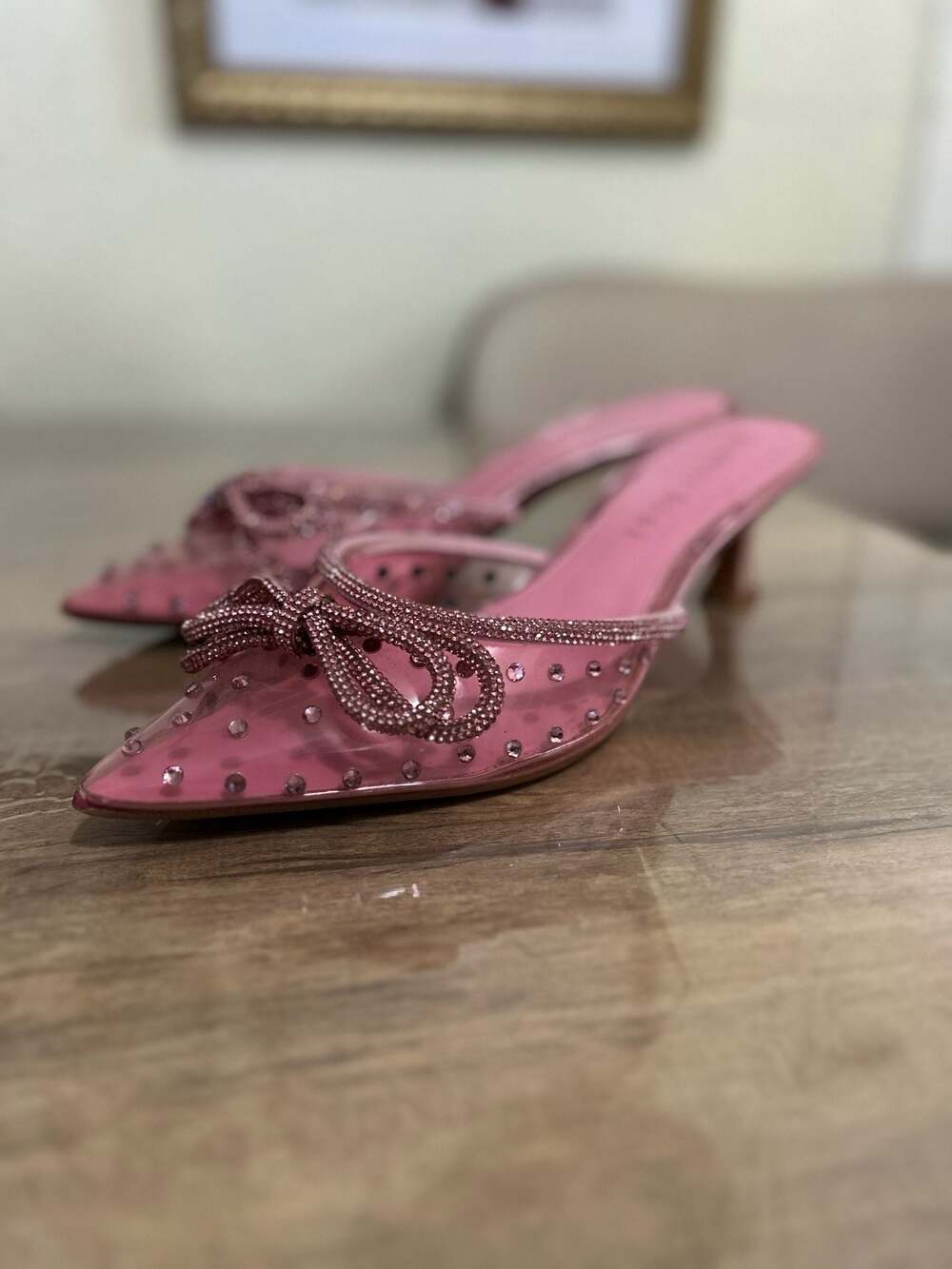 Gianni Bini Pink Rhinestone Bow Pointed Toe Kitten Heel Mules Size 11M